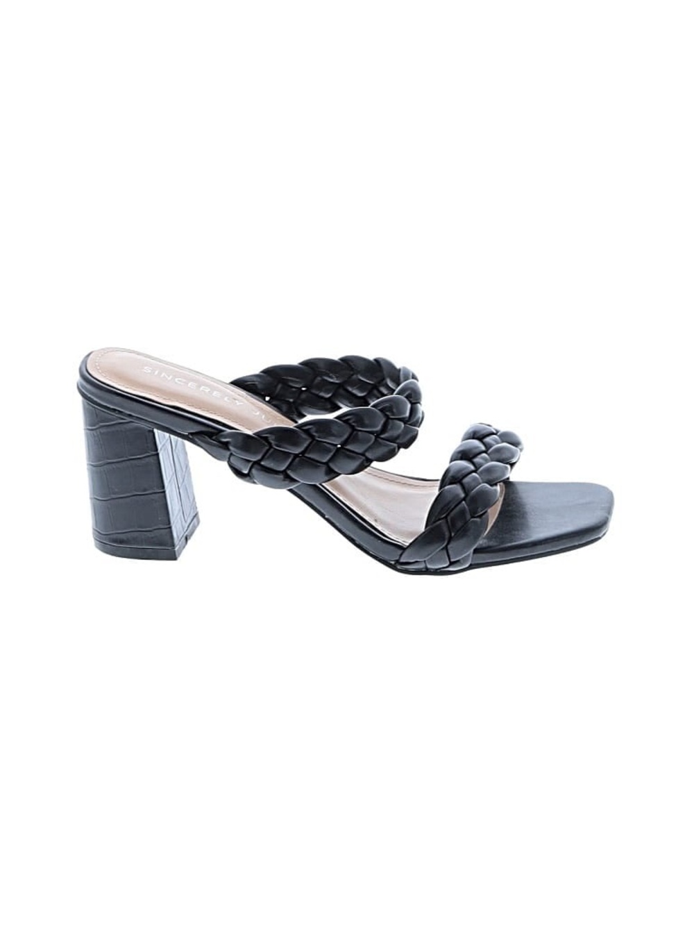 Sincerly Jules Black Braided Double-Strap Block Heel Mule